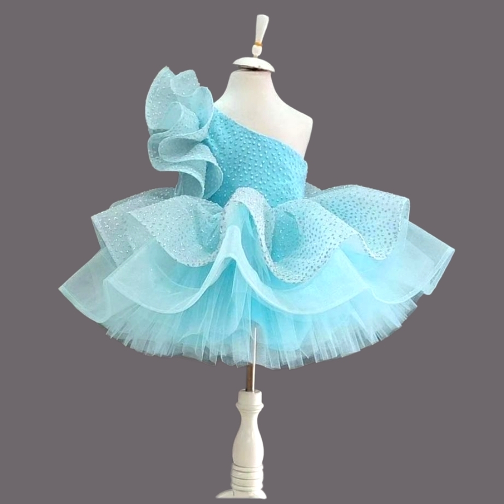Elegant Blue One-Shoulder Kids Formal Dress